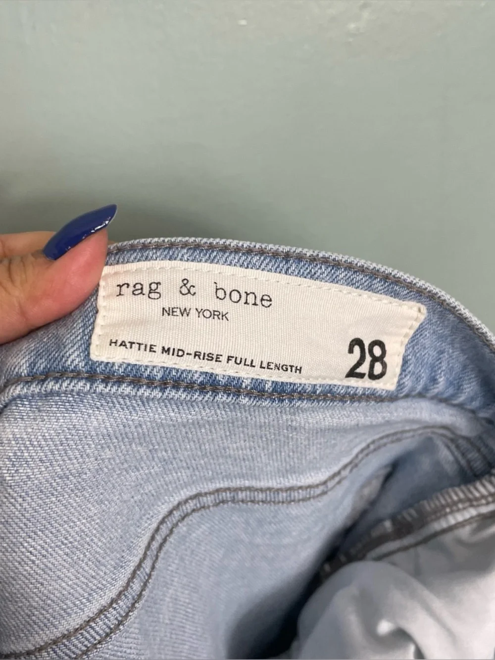 Rag & Bone Hattie Mid Rise Full Length Light Wash Women Size 28 Straight